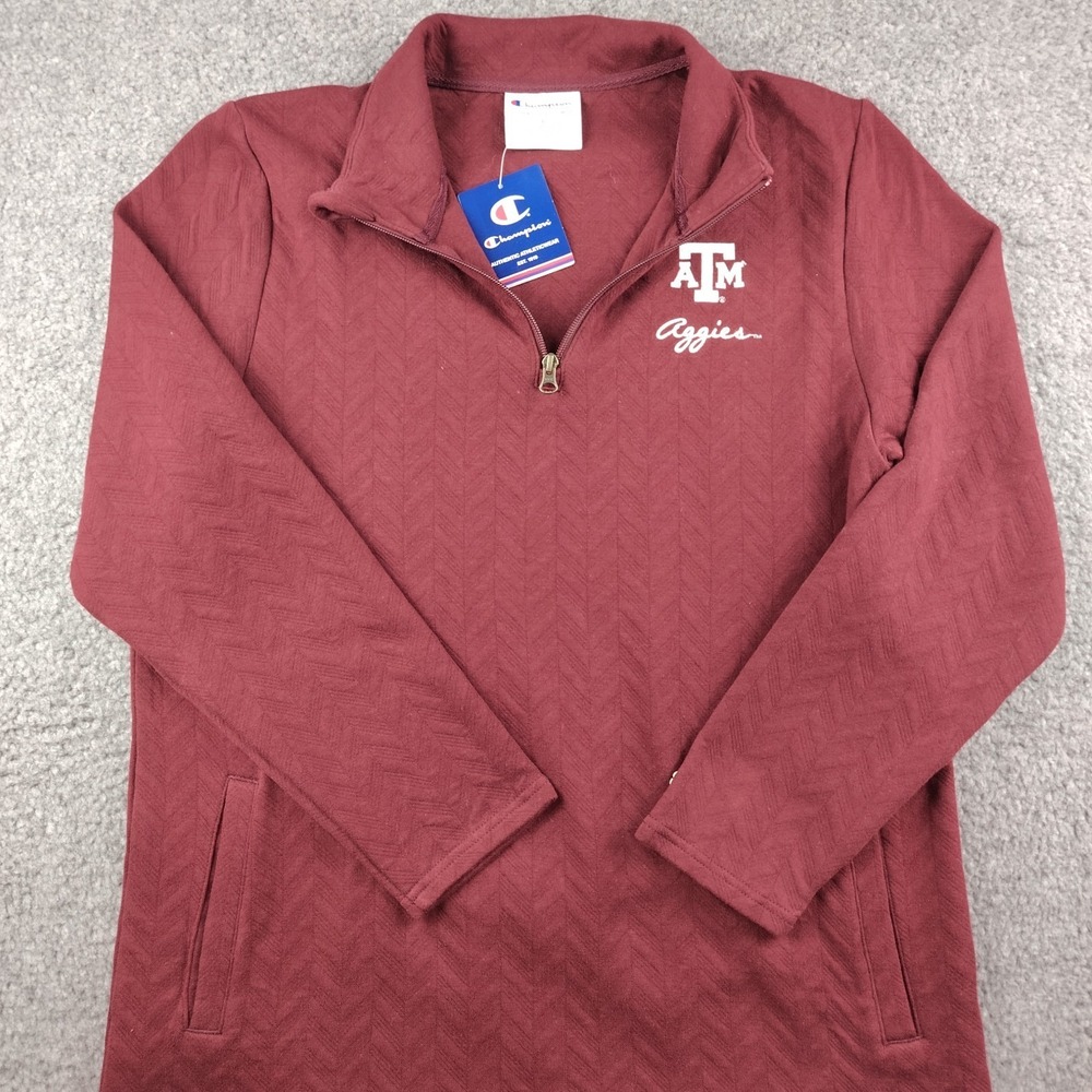 Texas A&M Aggies 1/4 Zip Pullover Champion Large Maroon Embroidered Chevron NEW